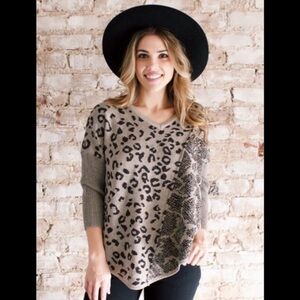 NWT DEMOCRACY ANIMAL PRINT V NECK SWEATER SIZE XL